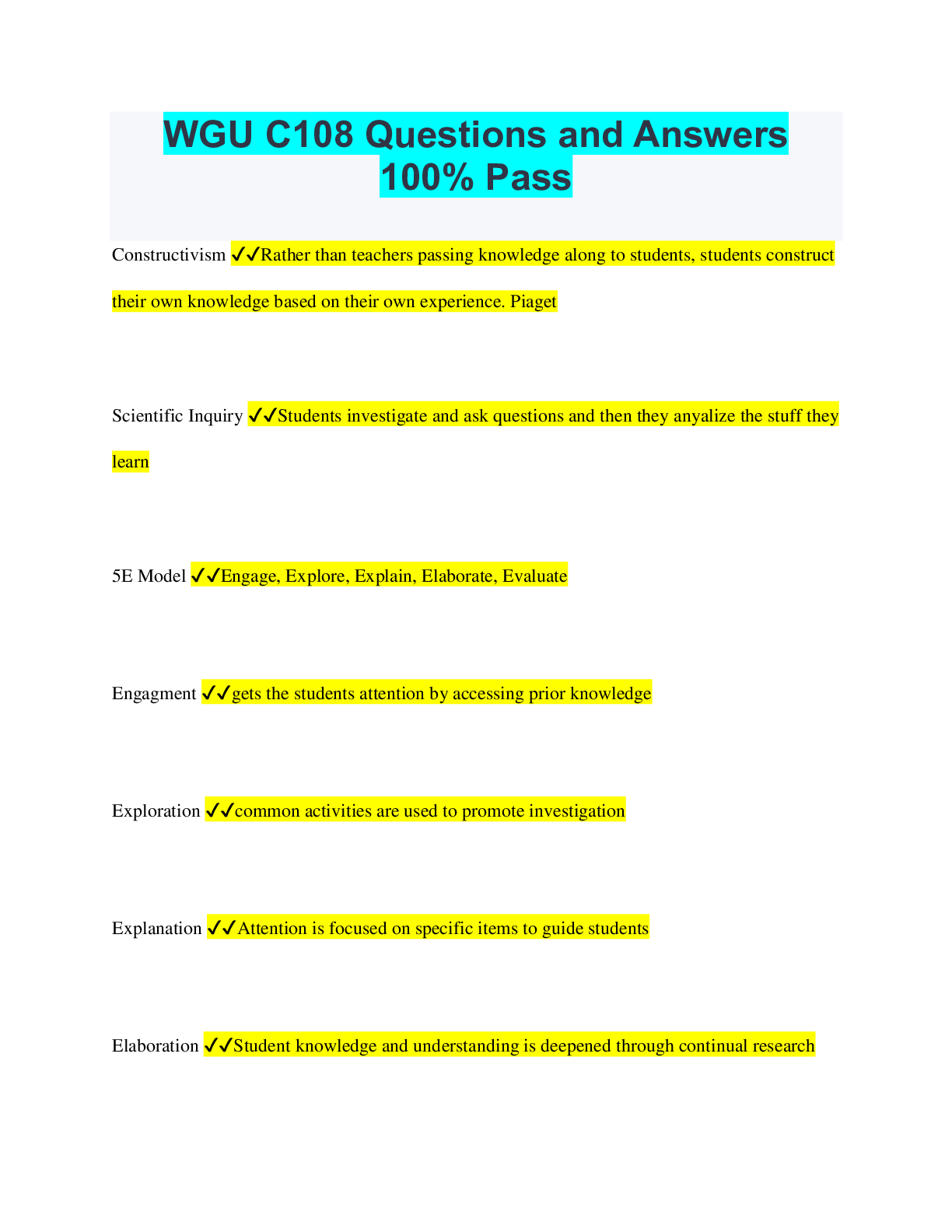 Preview of WGU C108 Questions and Answers 100% Pass